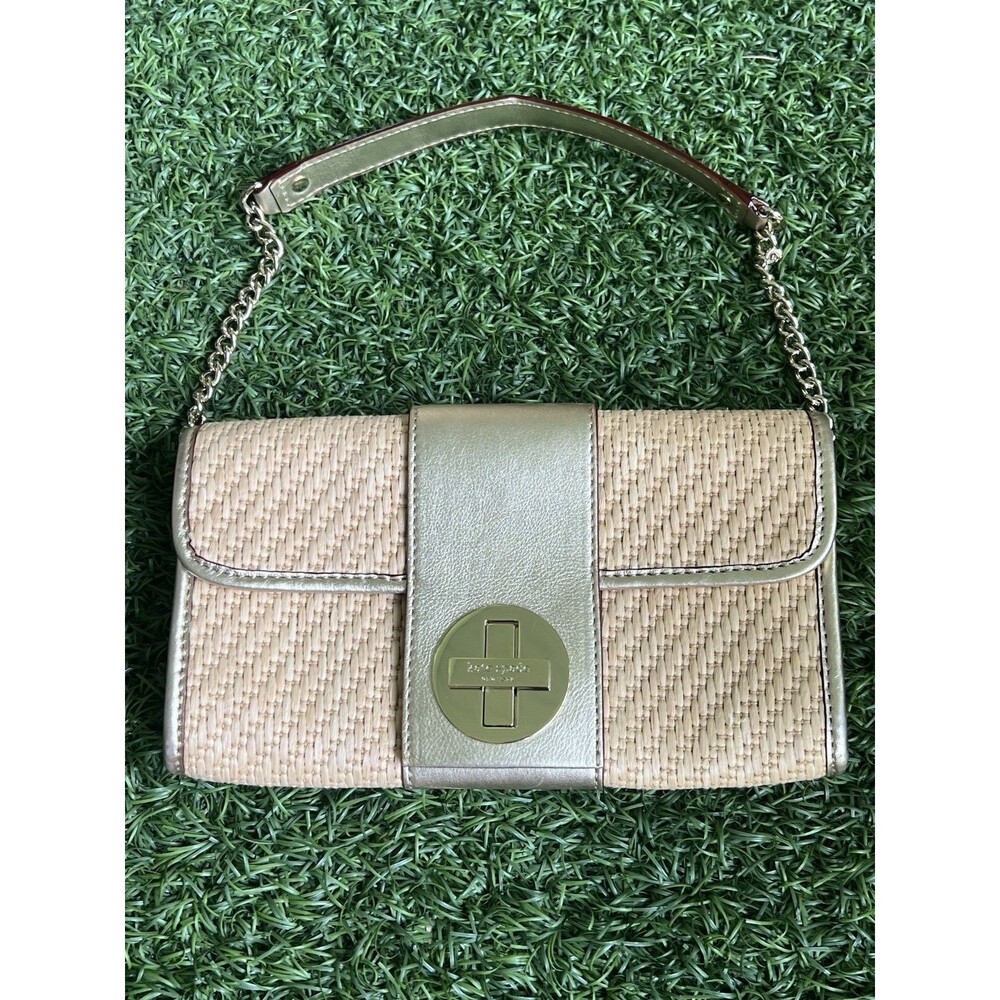 Kate Spade Purse Beige Gold Women’s Wicker Woven